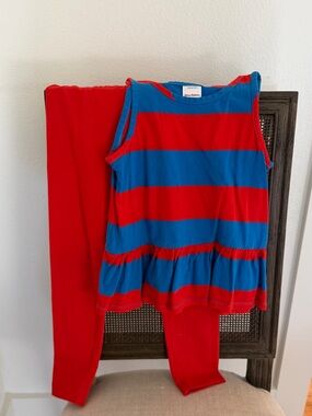 Hanna Andersson Blue & Red Striped Tank with Red Leggings